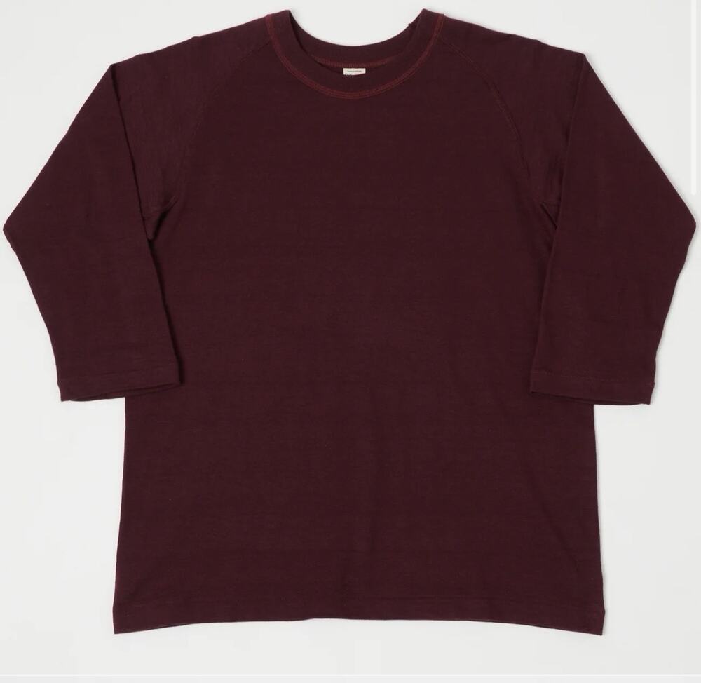 Warehouse & Co 4049 3/4 Sleeve Freedom Tee - Bordeaux Large Osaka Japan